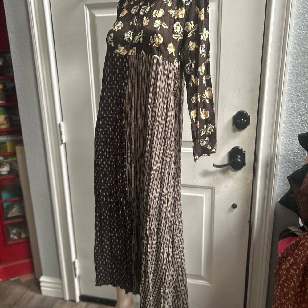 Vintage United Colors Of Benetton Brown Floral Long Sleeve Dress Sz 38 - Picture 9 of 16